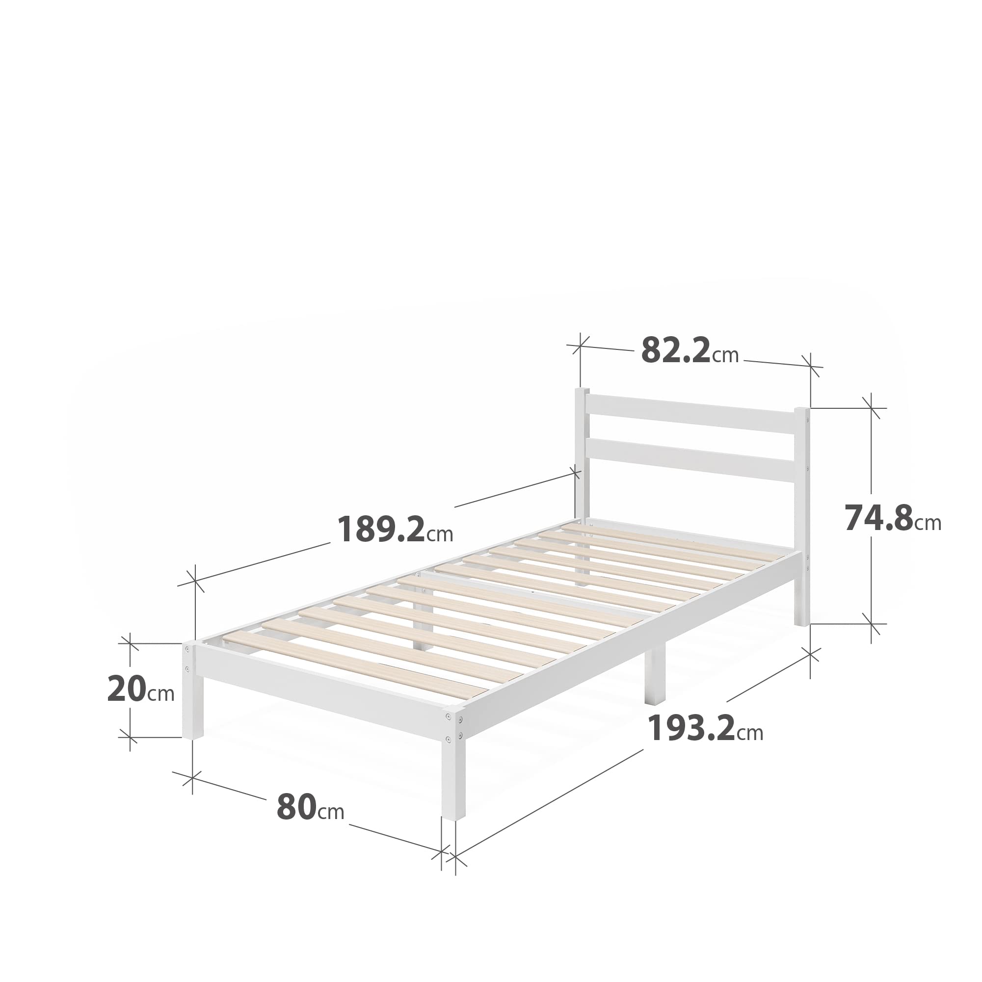 Zinus Robin Struttura Letto Singolo 80x190 cm con Testiera in Bambù - Altezza 20 cm - Rete Singola con Doghe in Legno - Per Adulti, Bambini e Teenager - Facile da Montare - Bianco