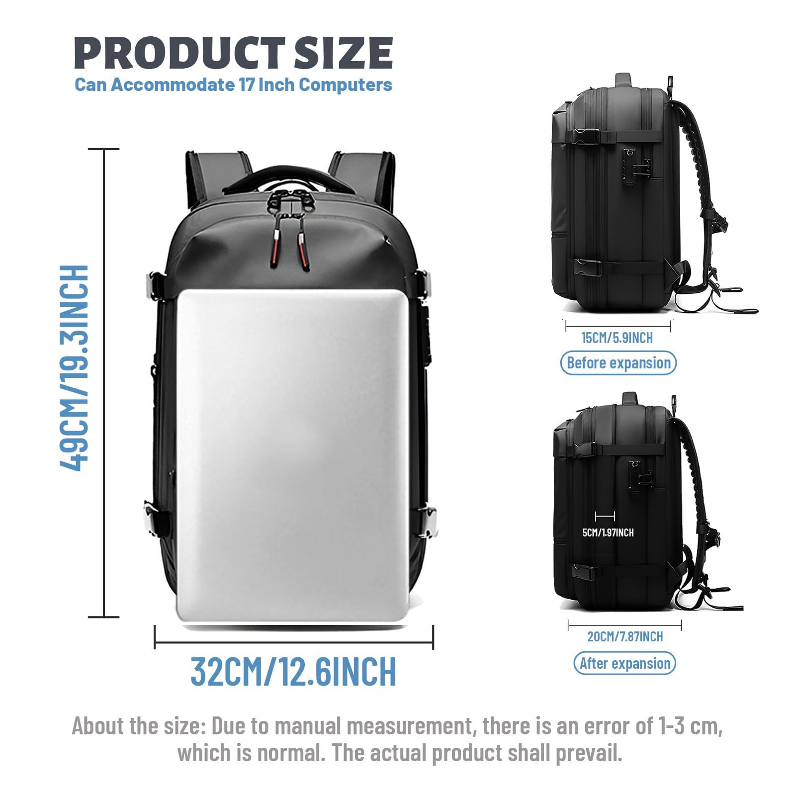 Sxhlseller Sac à Dos de Compression à Vide, 25L à 60L Extensible, Sac à Dos de Voyage à Vide à Vide avec Compartiment pour Ordinateur Portable de 17 Pouces, Séparation Sèche Humide de