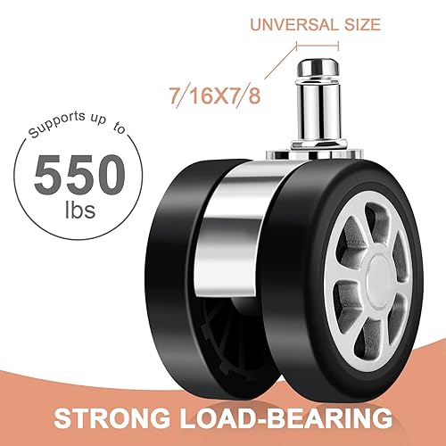 Miniatura 6 de Ruedas giratorias de repuesto para silla de oficina, se adaptan a la mayoría de marcas, ruedas para silla de escritorio (juego de 5)