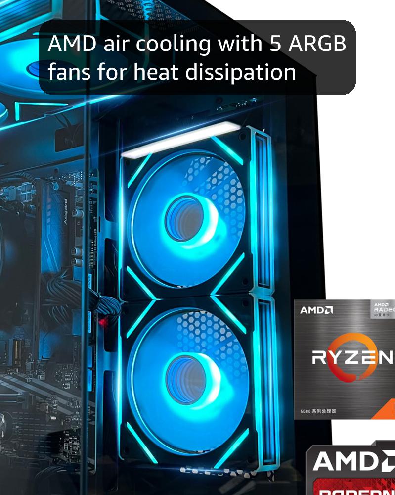 Gaming PC Desktop Computer AMD Ryzen 5 5600GT,16GB DDR4 3200MHz,1TB M.2 NVMe PCle,550W 80PLUS PSU,WiFi,Game Design Office Console,Sea View Room, Towers Prebuilt PC (Black)