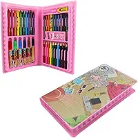 Kit de Pintura Infantil 48 Peças, Maleta de Artes Completa com Lápis de Cor, Giz de Cera e Canetinhas, Rosa
