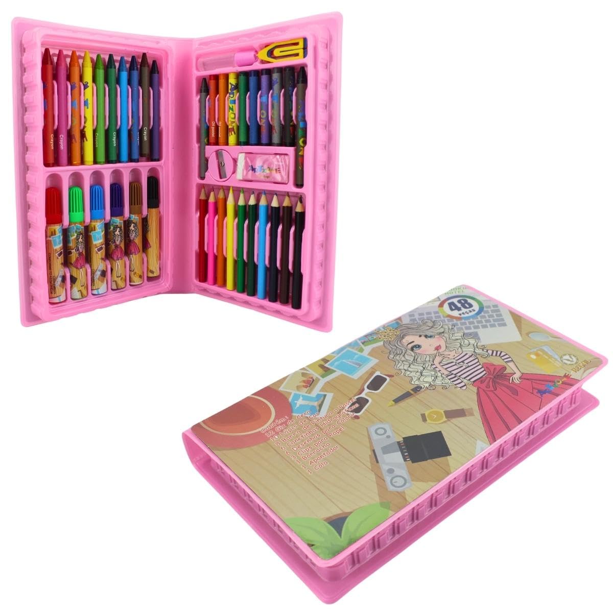Kid-r 油彩 Kit de Pintura Infantil 48 Peças, Maleta de Artes Completa com