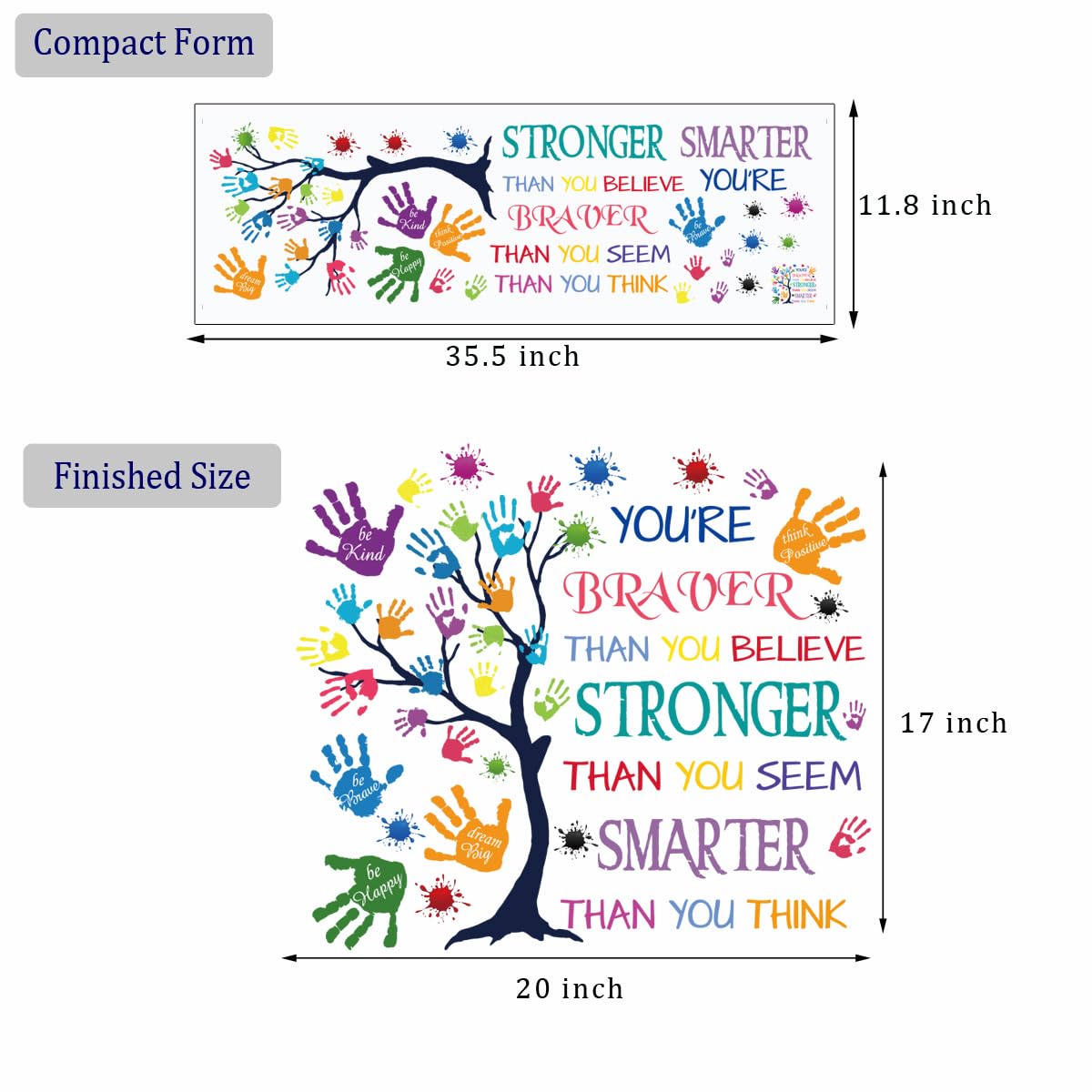 Colorida calcomanía de pared con cita inspiradora - You're Braver Than You Believe, Stronger Than You Seem, Smarter Than You Think, frases motivacionales, calcomanía de pared para habitación de niños,