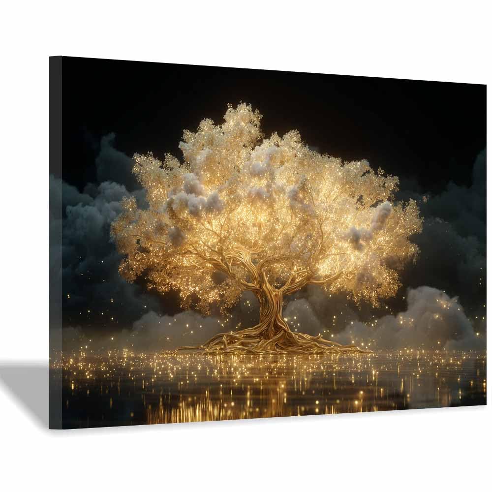 WUFIEA Arte de pared en lienzo del árbol de la vida árbol Árbol de nubes doradas decoracion salon modernos Baño dormitorio comedor（blanco-70x100cm Enmarcado