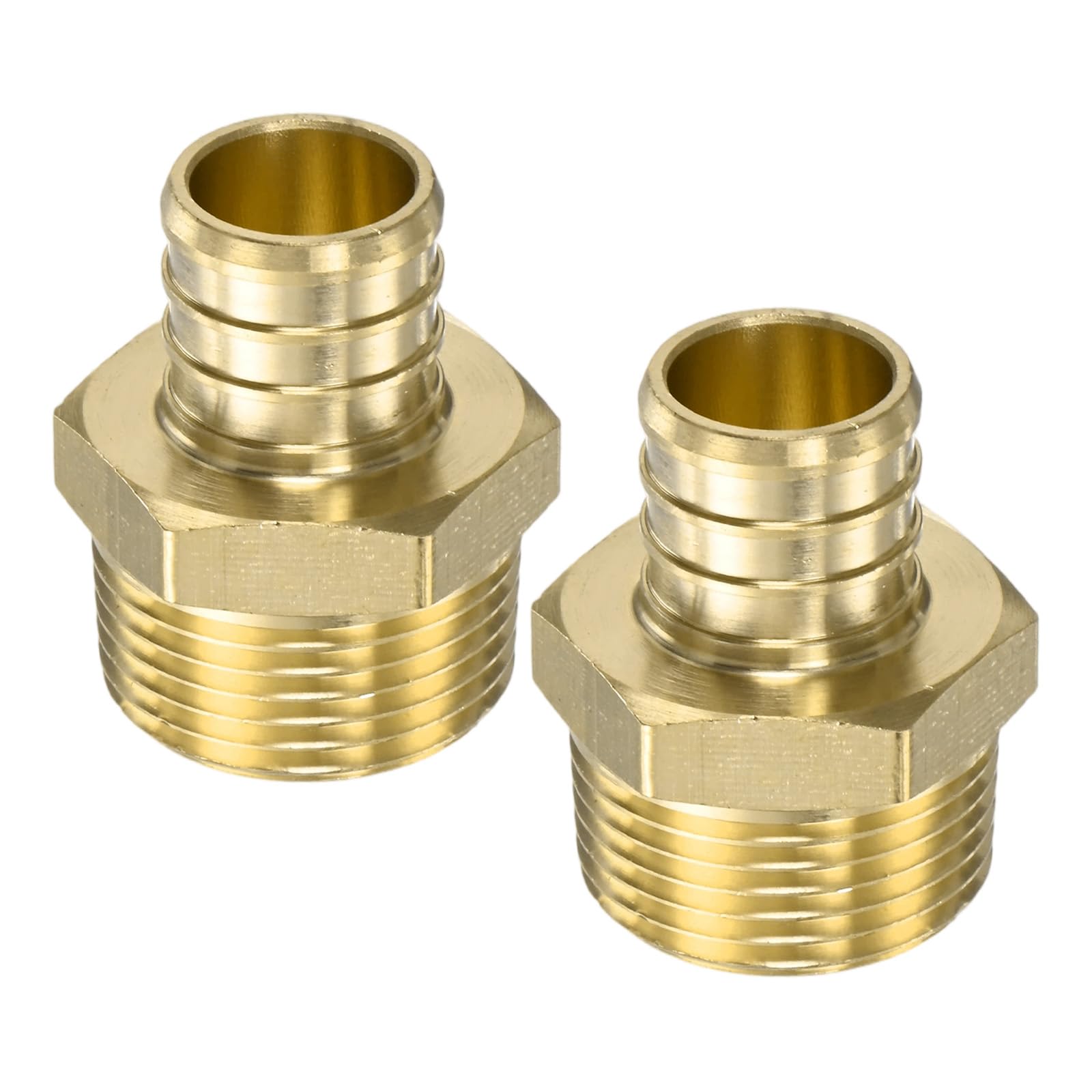 M METERXITY 2-Pack Brass Garden Hose Adapter Swivel Fitting, 3/4" PEX Barb to 3/4" NPT Male Connector Swivel Hex Brass Garden Water Hose Pipe Connector for Lawn/Boat/House/Irrigation