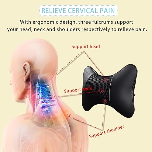 Miniatura 3 de VVHOOY Paquete de 2 almohadas para reposacabezas de automóvil, de piel sintética, para asiento de conducción, transpirable, soporte de cuello