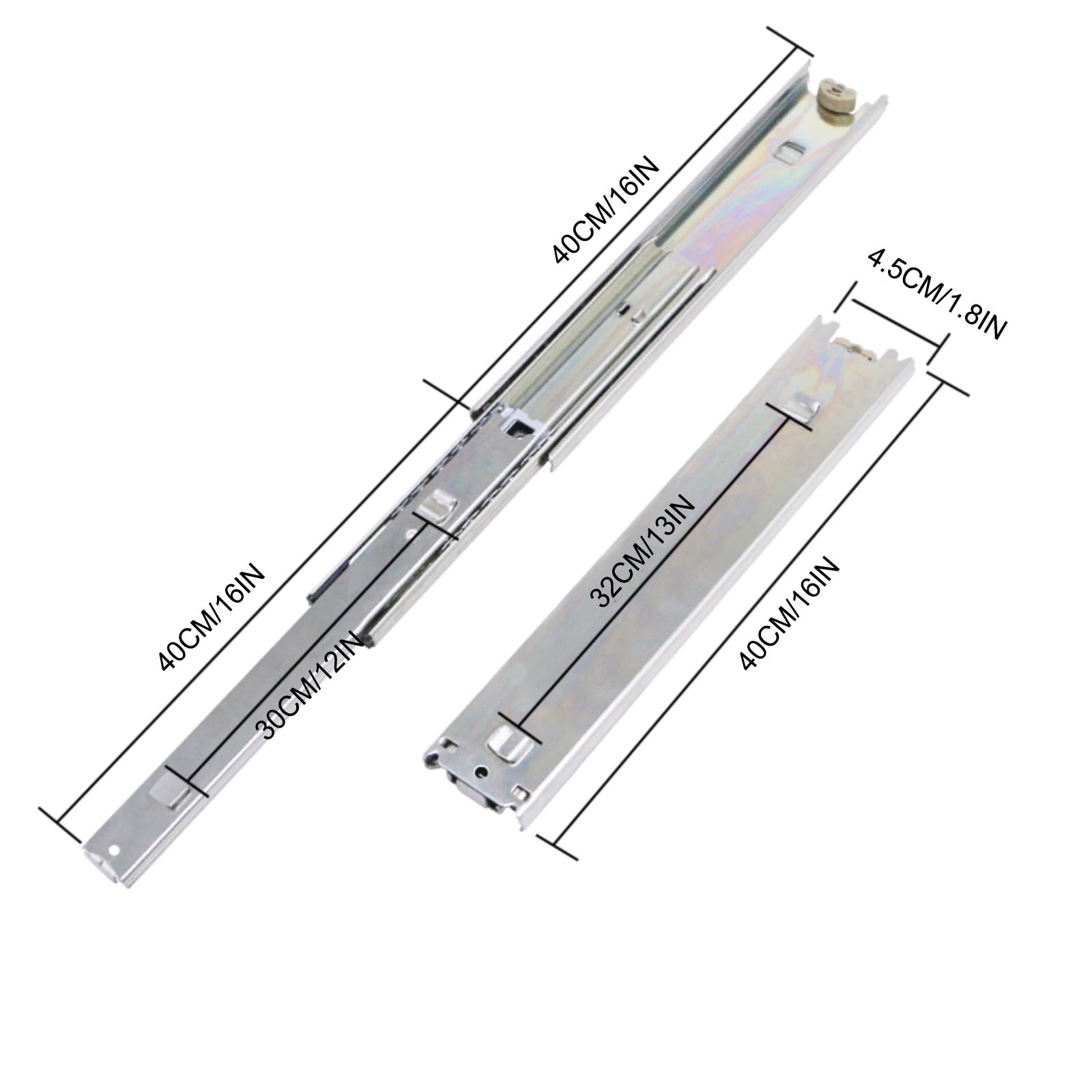 1 Pair Bayonet Drawer Runners Full Extension Ball Bearing Tri-fold, Side Mount Drawer Slides Tool Box Rails(40CM/16IN)