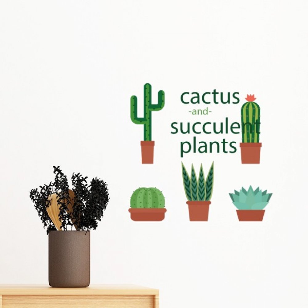 Art mural cactus sticker de chambre amovible sans trace plantes succulentes 70cm