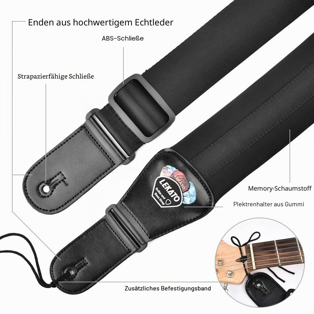 LEKATO Bassgurt für E-Gitarre und Bass, 7,6 cm breit, gepolsterter Gitarrengurt, verstellbare Länge von 114,3 cm bis 139,7 cm, Bass-Gitarrengurt