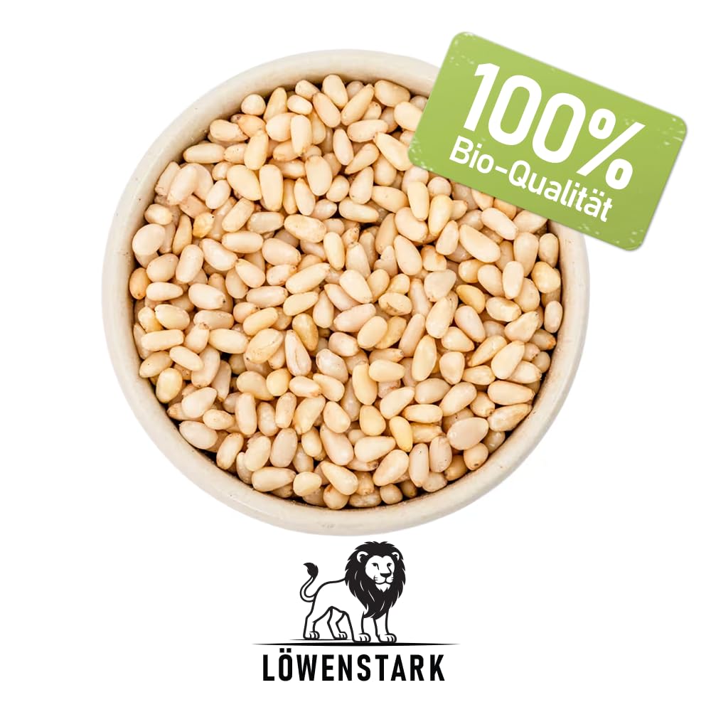 Löwenstark I BIO-Pinienkerne 1 kg I Pinien-Kerne roh I ideal als Snack, für die Herstellung von Pesto, zum Backen & Verfeinern von Salaten I Pine Nuts, vegan aus kontrolliert biologischem Anbau