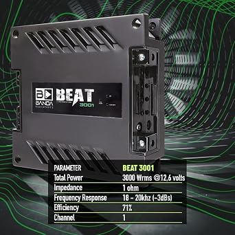 Banda Audiopart BEAT 3001 Car Amplifier 3000W RMS Monoblock Class D 1 Ohm Full-Range Car Audio Amp, Mono Block Amplifier for Subwoofers, Sub Amp, Bass Amplifier & Car Stereo Systems, MID BASS