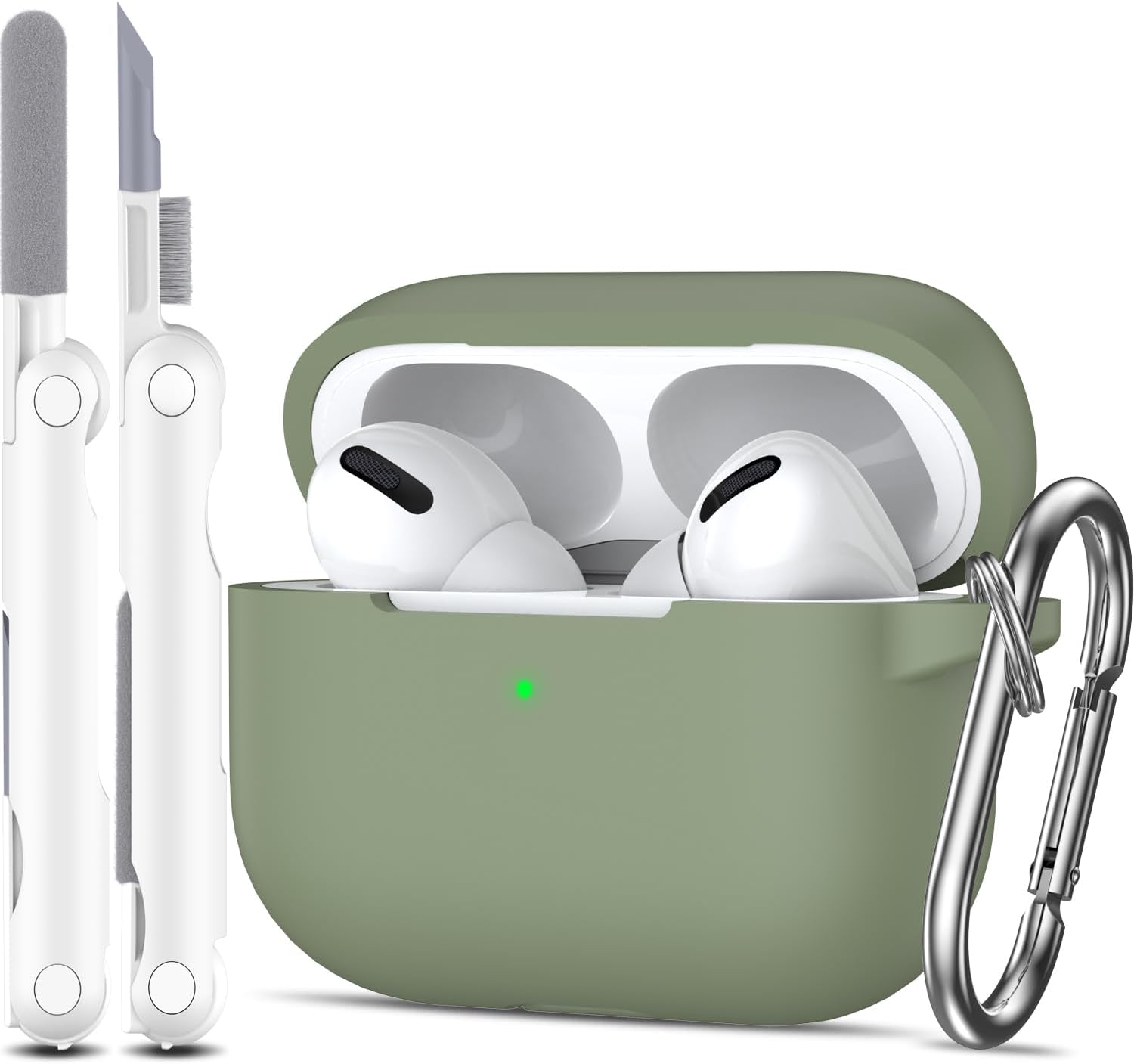 for AirPods Pro Case Cover, Military Grade Anti-Fall Soft Silicone Shock-Absorbing Protective for AirPods Pro Case Skin Touch with Keychain and Cleaning Kit, Olive Green for AirPods Pro Case Cover, Military Grade Anti-Fall Soft Silicone Shock-Absorbing Protective for AirPods Pro Case Skin Touch with Keychain and Cleaning Kit, Olive Green
