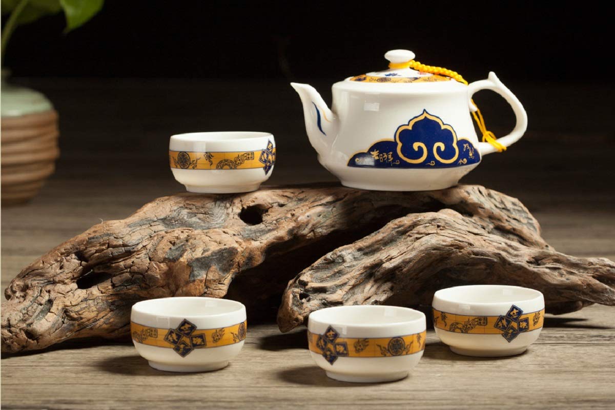 Spring Harmony White Jade Celadon Porcelain Chinese Teapot Tea Set (Fortune)