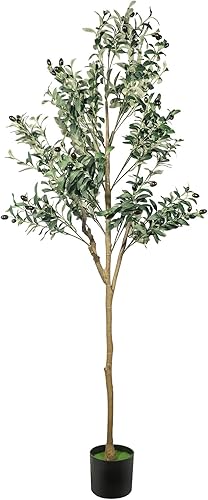 Árbol de olivo artificial para decoración de interiores planta de seda sintética de 6 pies de alto con tronco de madera natural y frutas realistas