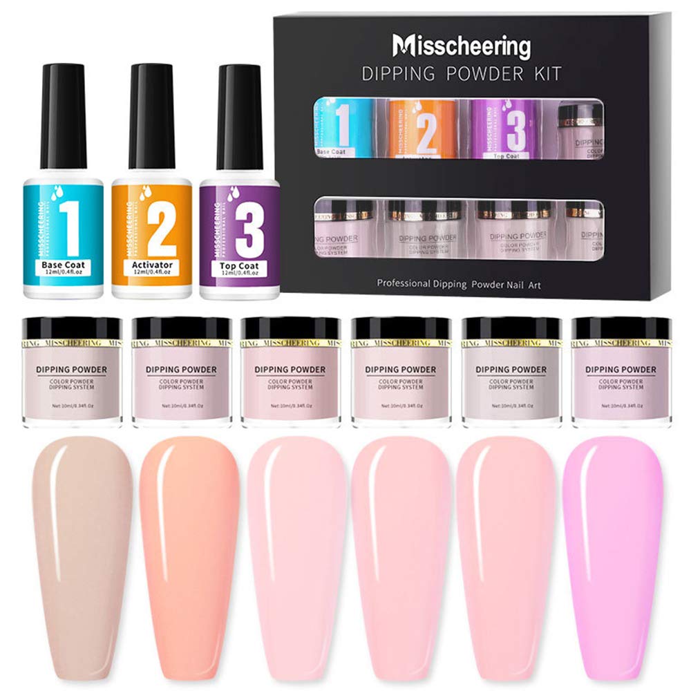 Kit di polvere per unghie dipping Set glitter nail art con base top coat attivatore estensione francesi facili da usare Fai te a casa No Lampada LED necessaria
