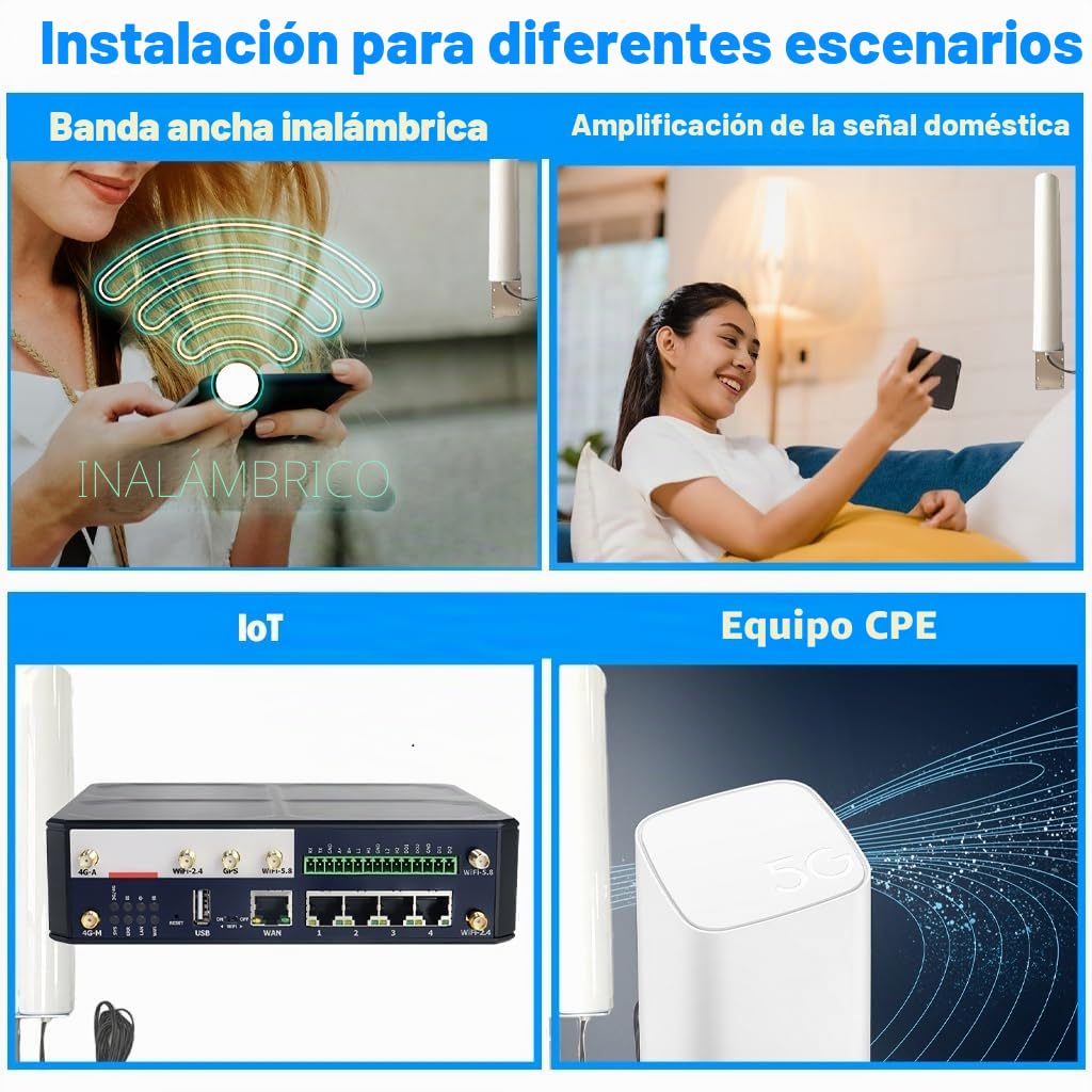 Maswell - Antena externa 4G 5G, 2X2 MIMO 700-6000MHz, hasta 4,5dBi LTE 5G NR 5GA, antena externa con conector SMA y adaptadores TS9 RP-SMA