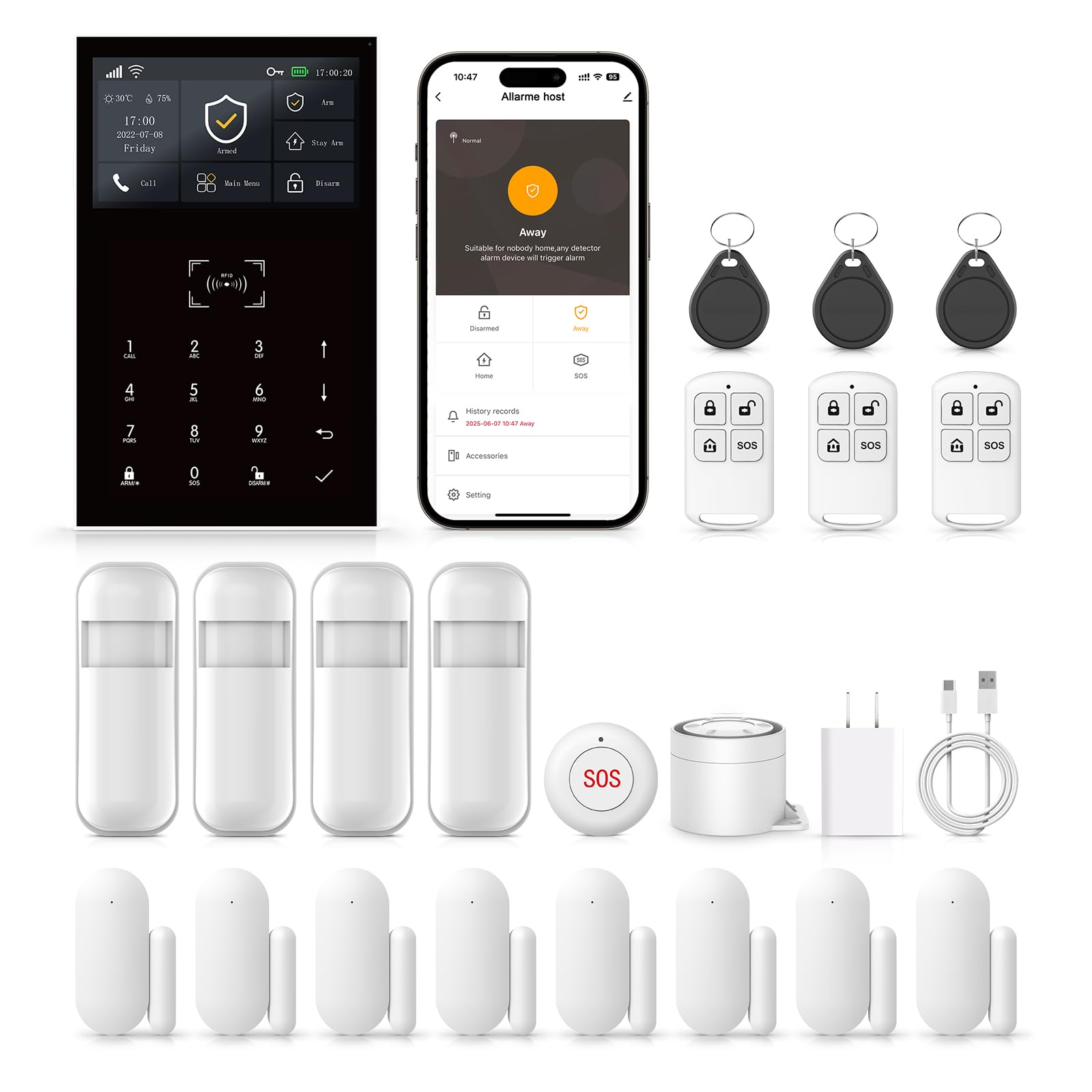 Sistema de alarma GSM + WiFi para casa, sistemas inteligentes completos con aplicación, sirena de 120 dB, 21 unidades: sensores de puertas y ventanas, detectores de movimiento, mando a distancia