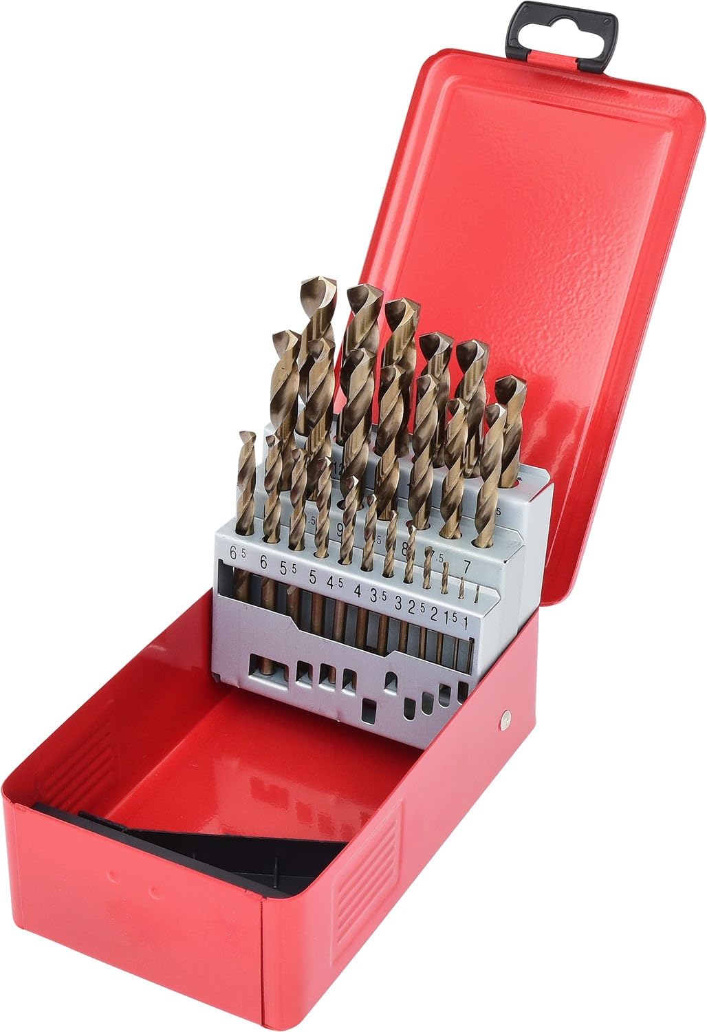 KS Tools 330.3613 Juego de brocas helicoidales HSS-G Co 5 en casete de chapa de acero, 25 pzs, 1-13mm