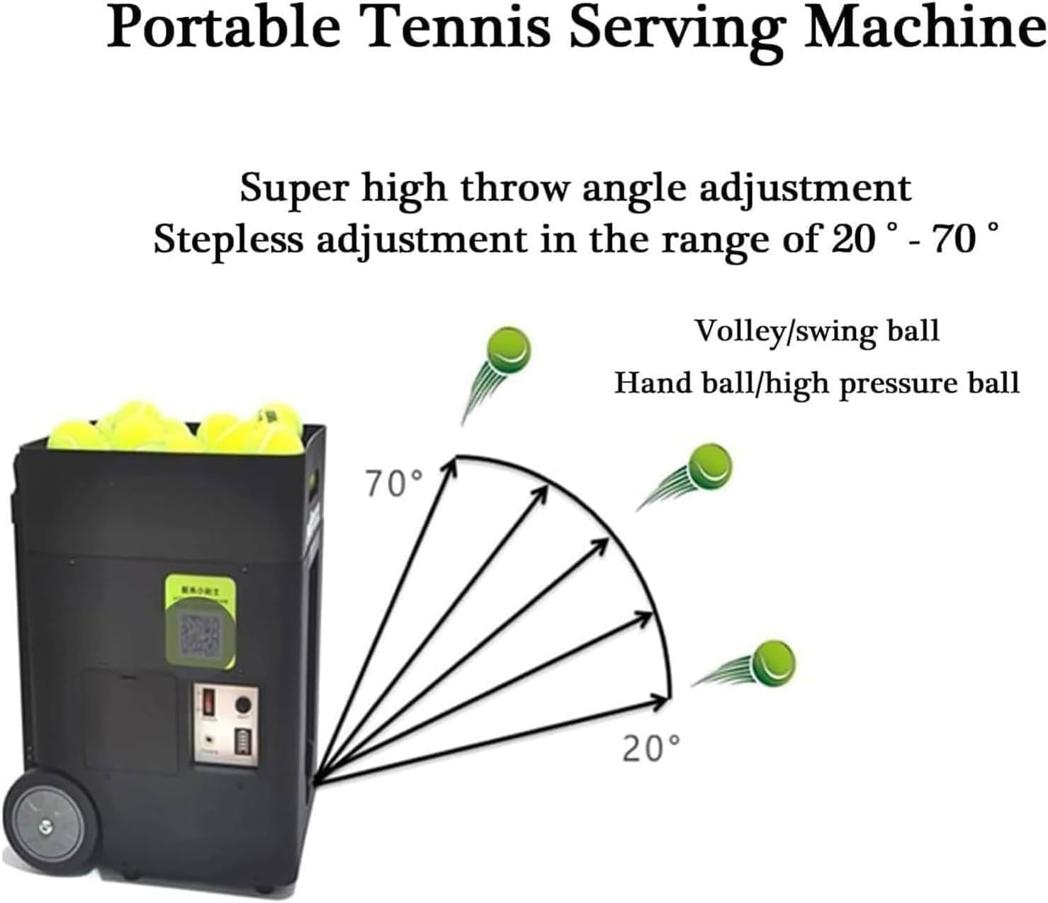 Lanciapalle da tennis portatile, lanciatore automatico di palline da tennis, angolo di lancio regolabile, velocità, 50 grande capacità, per allenamento di tennis,competizioni,insegnamento