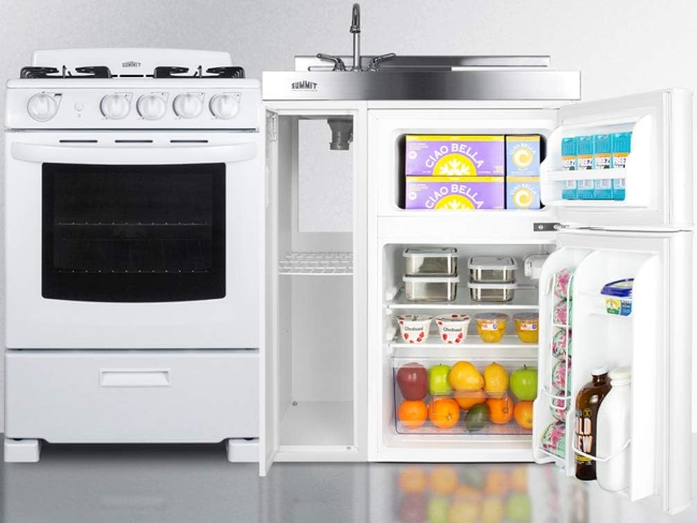 Summit 54" All-In-One Kitchenette, Gas Range, Refrigerator-Freezer, Sink, and Storage, White - ACK54GASW