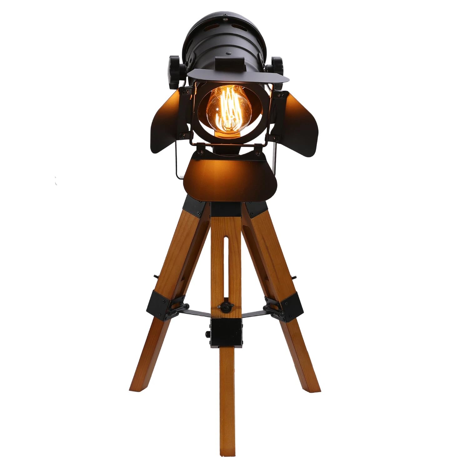 Piccola lampada da tavolo vintage industriale, proiettore da scrivania, treppiede in legno e metallo, altezza regolabile 10-14,2 cm, mini lampada retrò stile cinema per soggiorno, camera da