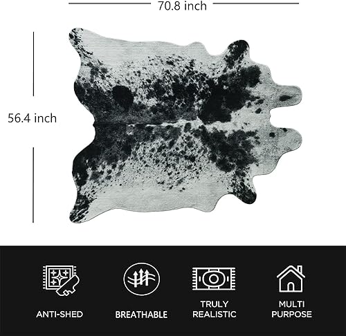 Miniatura 2 de rugoo Alfombra de piel sintética de vaca blanca y negra, 4.7 x 5.9 pies, alfombra de piel sintética de animal para sala de estar, dormitorio,