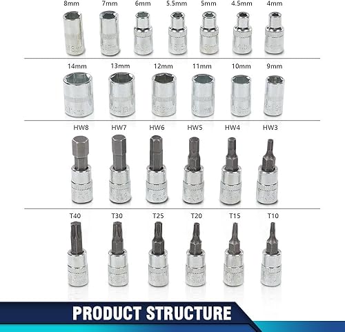 Miniatura 5 de PIT66 Juego de 46 piezas de llave de trinquete de 14 "combinación de llaves de casquillo Kit de herramientas de reparación de automóviles de