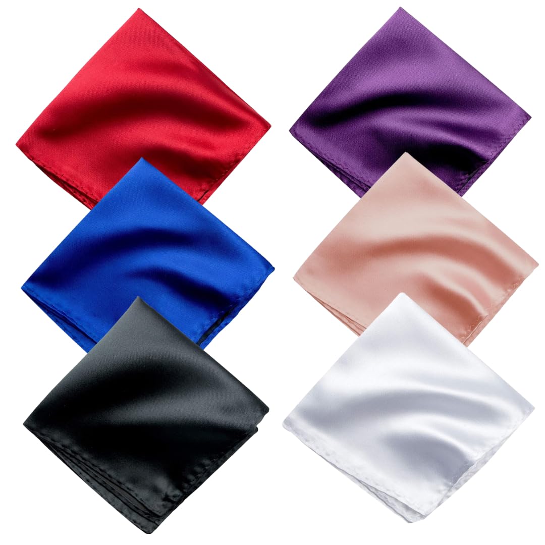 Satin Pocket Square for Men, Wedding Handkerchief for Suits, Blazers & Tuxedo, Men's Pocket Square Combo (Pack of 6) (Multicolor)