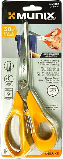 Munix GL-2185 216 mm / 8.5″ Stainless Steel Scissors | Round Tip with Curved Blades with Shock Proof Body | Ergonomic & Comfortable Handles |…
