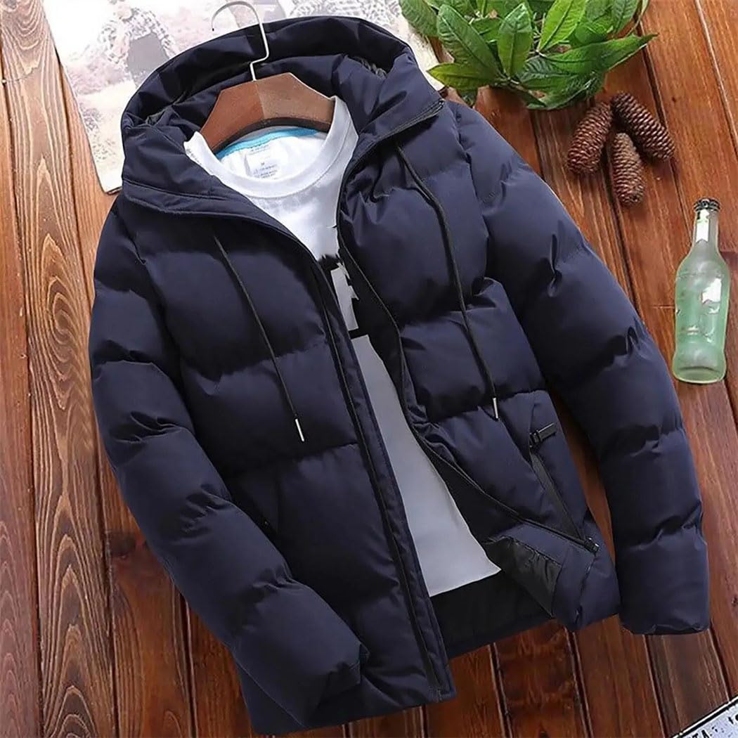 FULBHPRINT Piumino da uomo con cappuccio invernale spesso caldo piumino leggero Outwear Business Casual soprabito