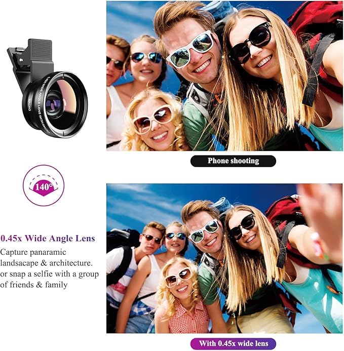 Image of TYROCX Phone Camera Lens, 2 in 1 Cell Phone Clip-on Lens Kit 0.45X Wide Angle Lens 140+ 12.5X Macro Lens Clip-on Phone Lens for All Smartphones