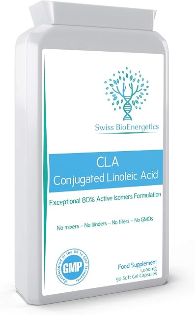 Conjugated Linoleic Acid - 1000mg CLA , 90 softgels  80% Active Isomer Natural CLA from Safflower Oil - Manufactured in The UK  No Mixers  No Binders  No fillers  No GMOs
