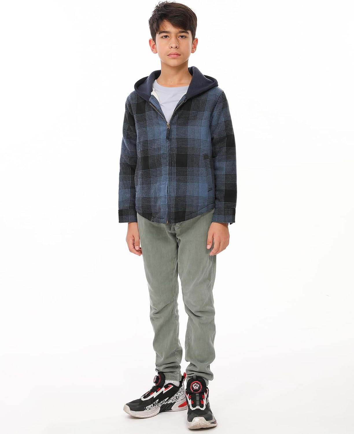 ZENTHACE Kids Toddler Boys Girls Warm Sherpa Lined Plaid Flannel Shirt Jacket,Full-Zip Hooded Sweatshirt - Image 2