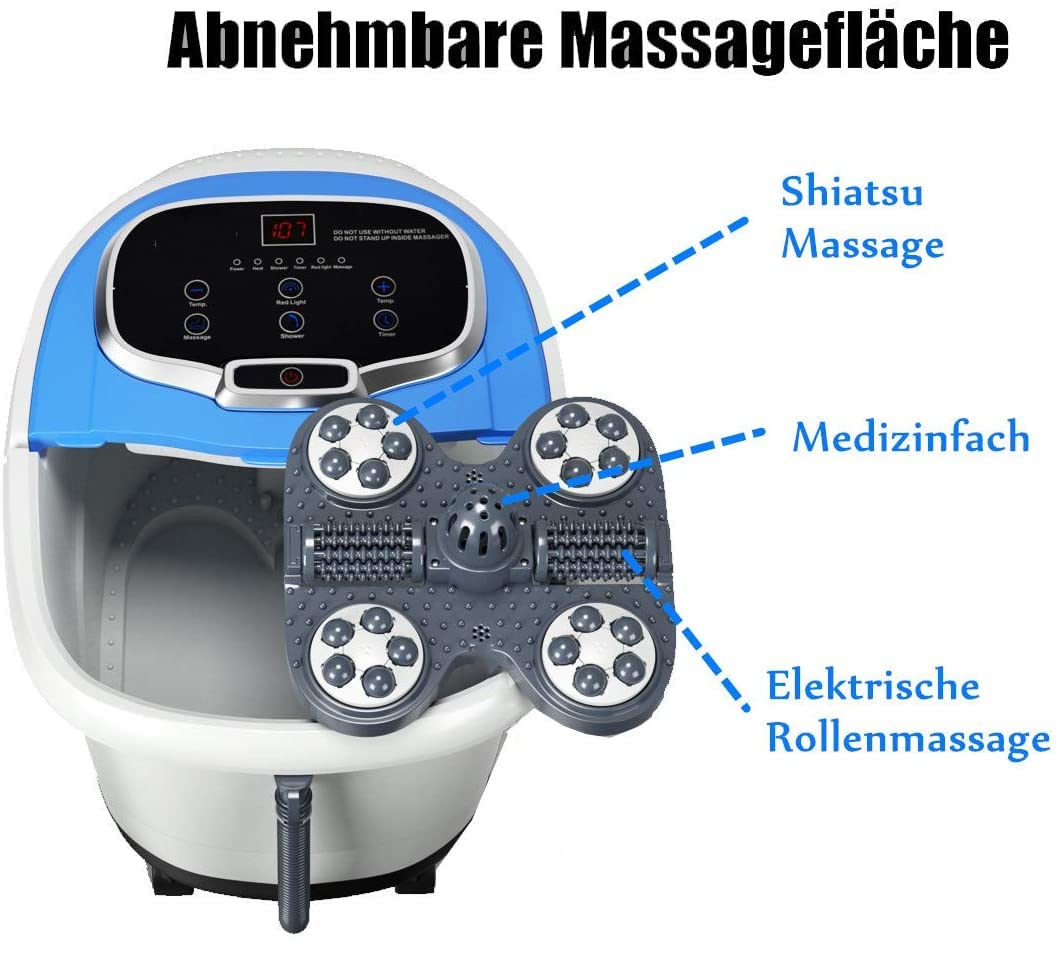 RELAX4LIFE Fußbadewanne elektrisch, Fußbad Massagegerät 10-60 min. Timer, 35-48℃, Rollbare Fußwasserwanne mit Universalrädern & Bremsen, Fußmassage mit Heizungs- & Dusch-Funktion (Grau)