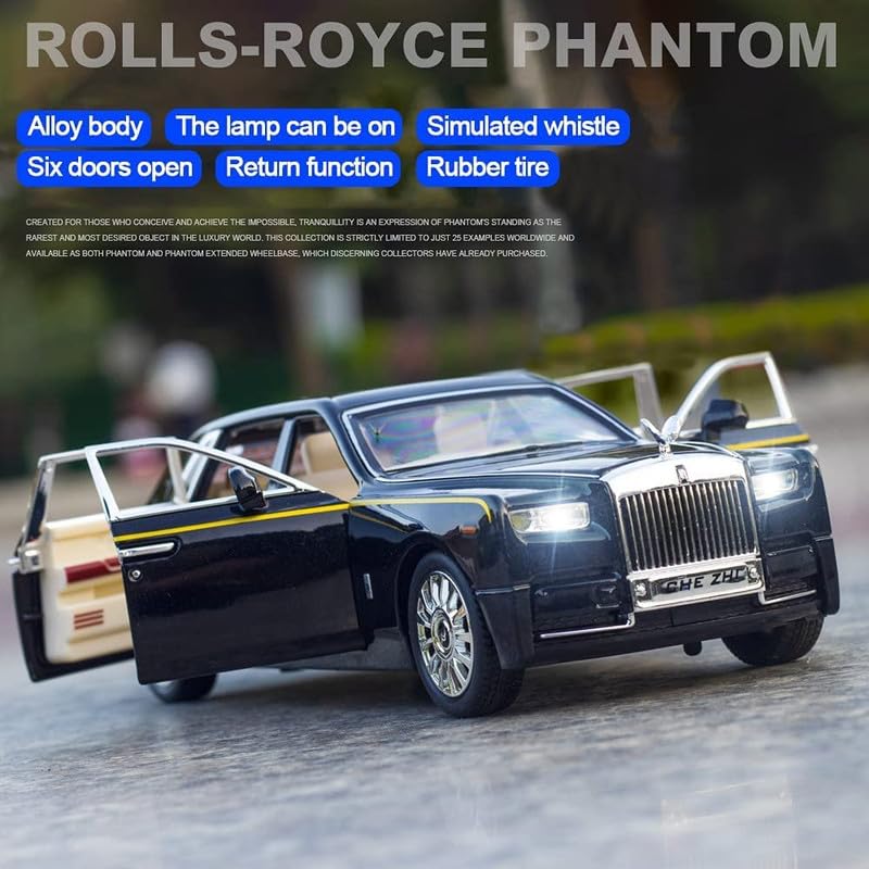 Image of Play Boy 1:24 Rolls Royce Phantom Model Diecast Metal Alloy Pullback Toy Vehicle with Openable Doors Light and Music Car for Kids (Multicolor)