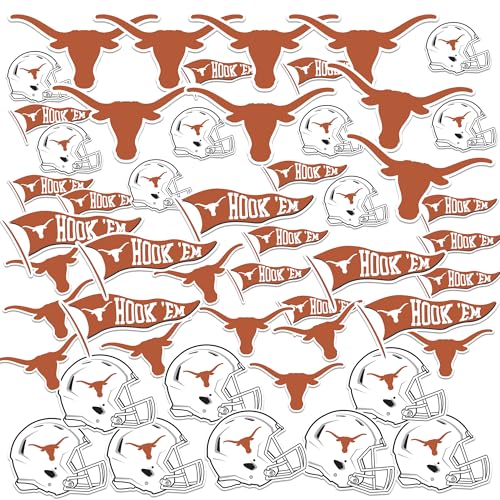 University of Texas Football Sports 50ct Vinyl Sticker Pack Large Waterproof Longhorns Hook Em & Helmet Decals for Laptops Water Bottles Tablets Scrapbooks Vehicles & More