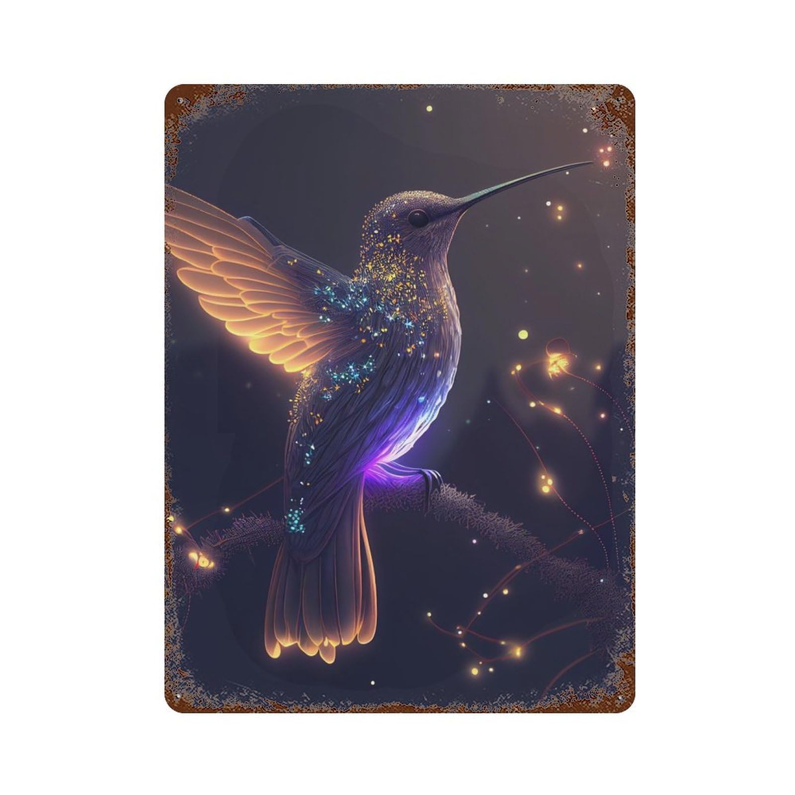 Hummingbird Illustration 15.7"x11.8" Rusty Metal Tin Sign, Novelty Wall Decor for Cafe, Home Bar And Lounge Decor