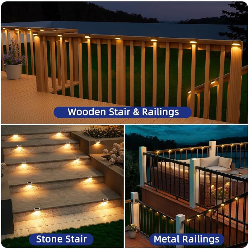 Image of Step Lights Waterproof LED Solar Power Stair Lights, Outdoor Fence Light for Deck Stair Railing, Outside Fence Lighting for Wall Garden Backyard Patio Pathway Balcony Decor (Pack of 20)
