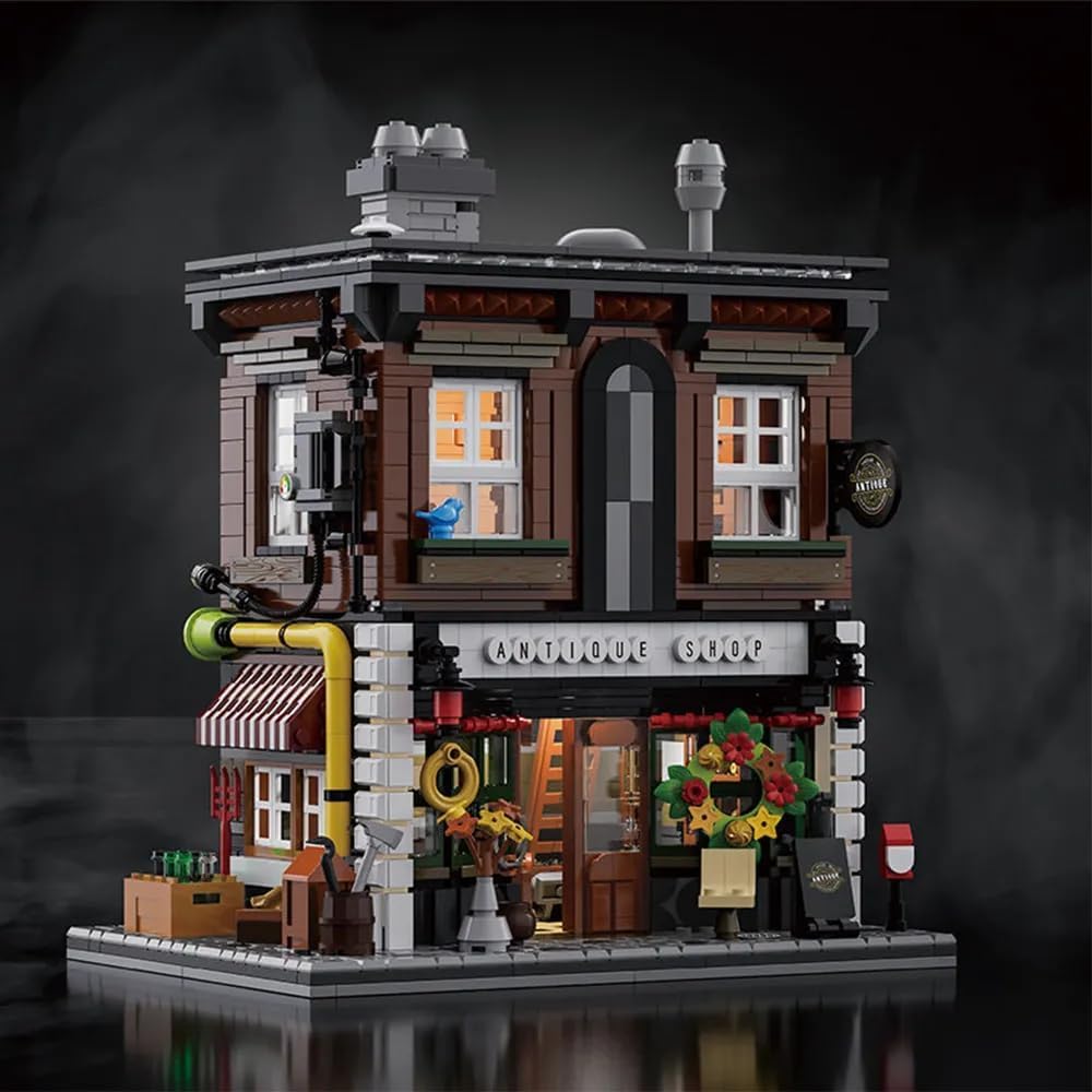 Antique Shop Building Set, Retro Store Street View Modular with LED Light, Creative Modular Architecture Sets, Creative Gift for Adults and Teen (1954PCS)