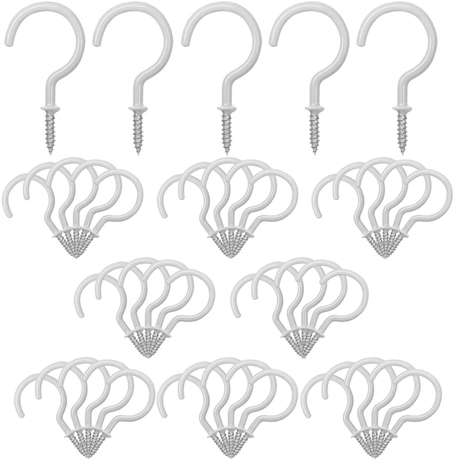45 PCS White Vinyl Coated Ceiling Hooks, FineGood 5 pcs of