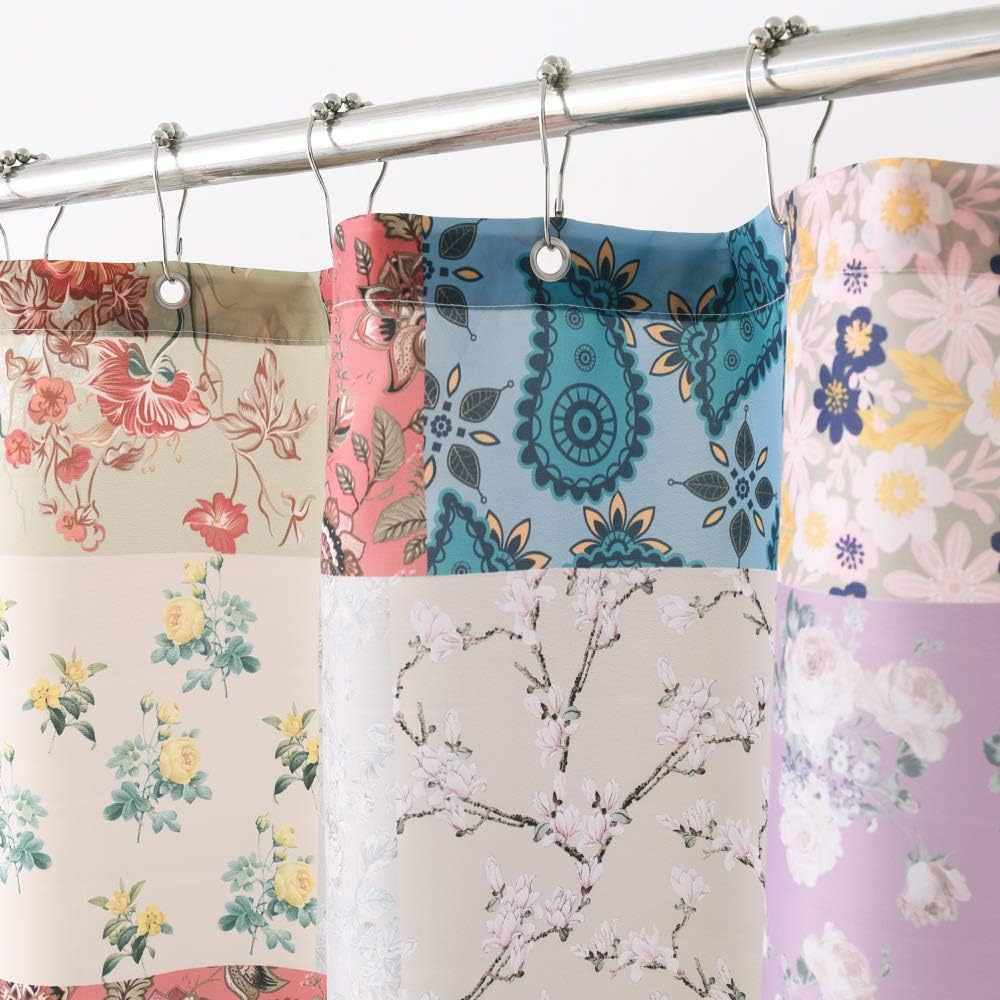 KGORGE Patchwork Design Blooming Splicing Flowers Print Paisley Pattern Bathroom Curtains for Shower Curtains Shabby Chic Cottage Vintage Style