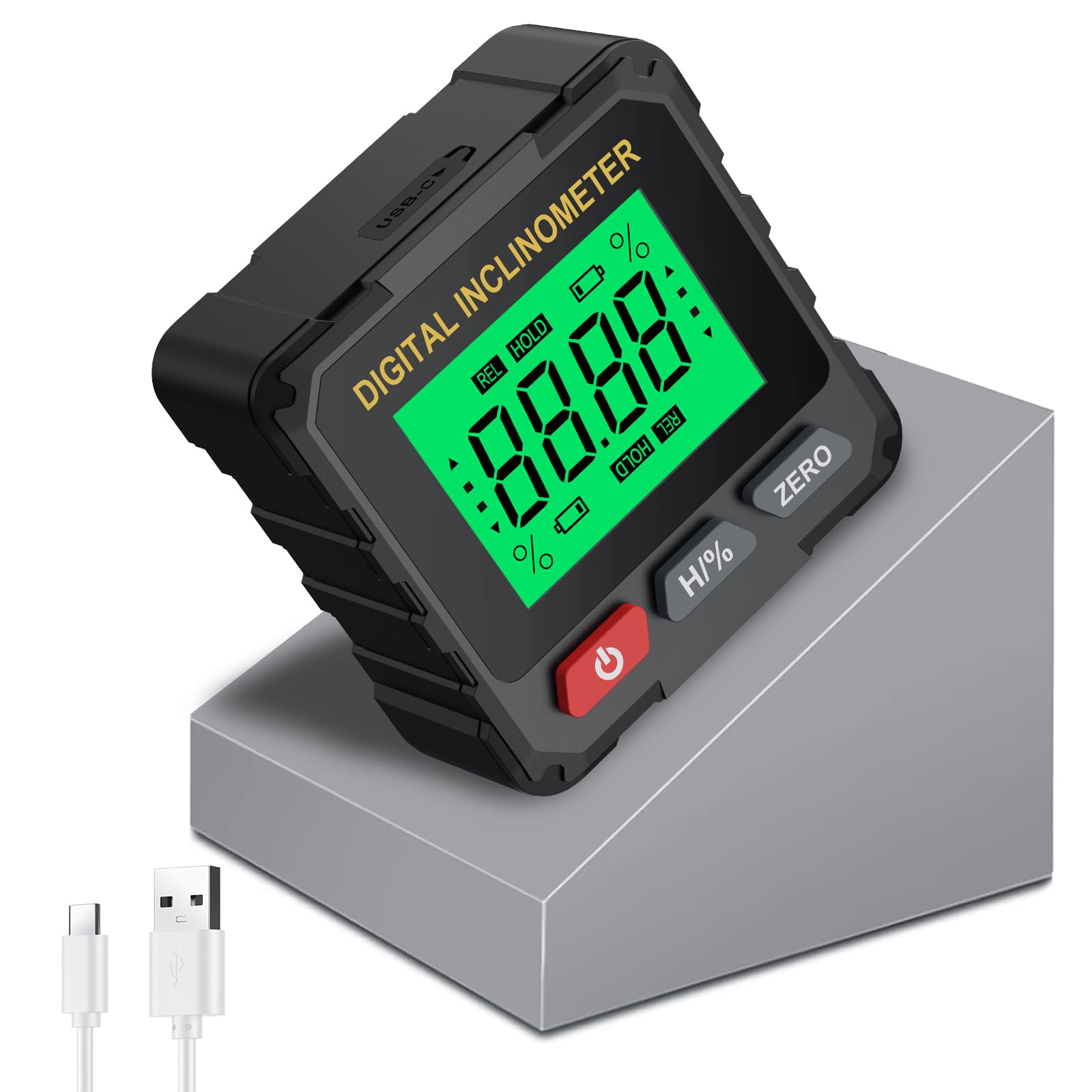Inclinomètre Numérique Magnétique Rechargeable USB-C, Rapporteur d’Angle Digital 4x90° pour Calibration de Scie, Menuiserie, Bricolage, Nivellement et Chantier