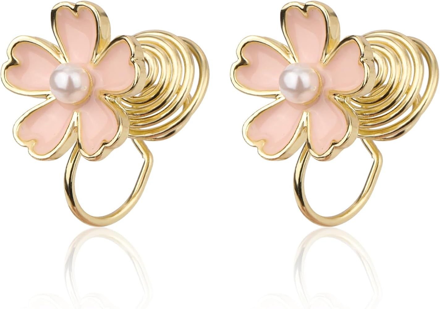 Orecchini A Fiore Rosa Con Perla – Finti Piercing A Clip, Senza Foro, Eleganti Per Donna - 3