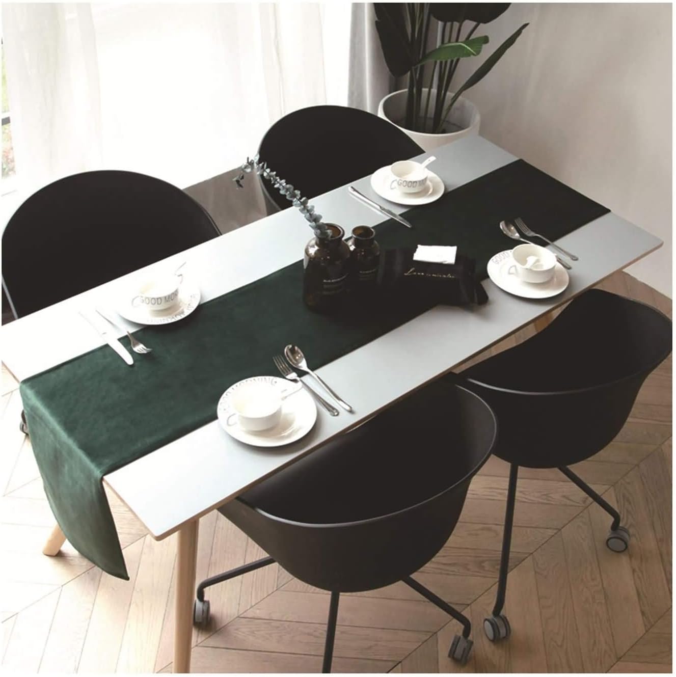 Small Table Runner Rectangle,32x240CM,Simple Solid Color Table Runner Decoration Velvet,Home Decor Table Runner Dark Green