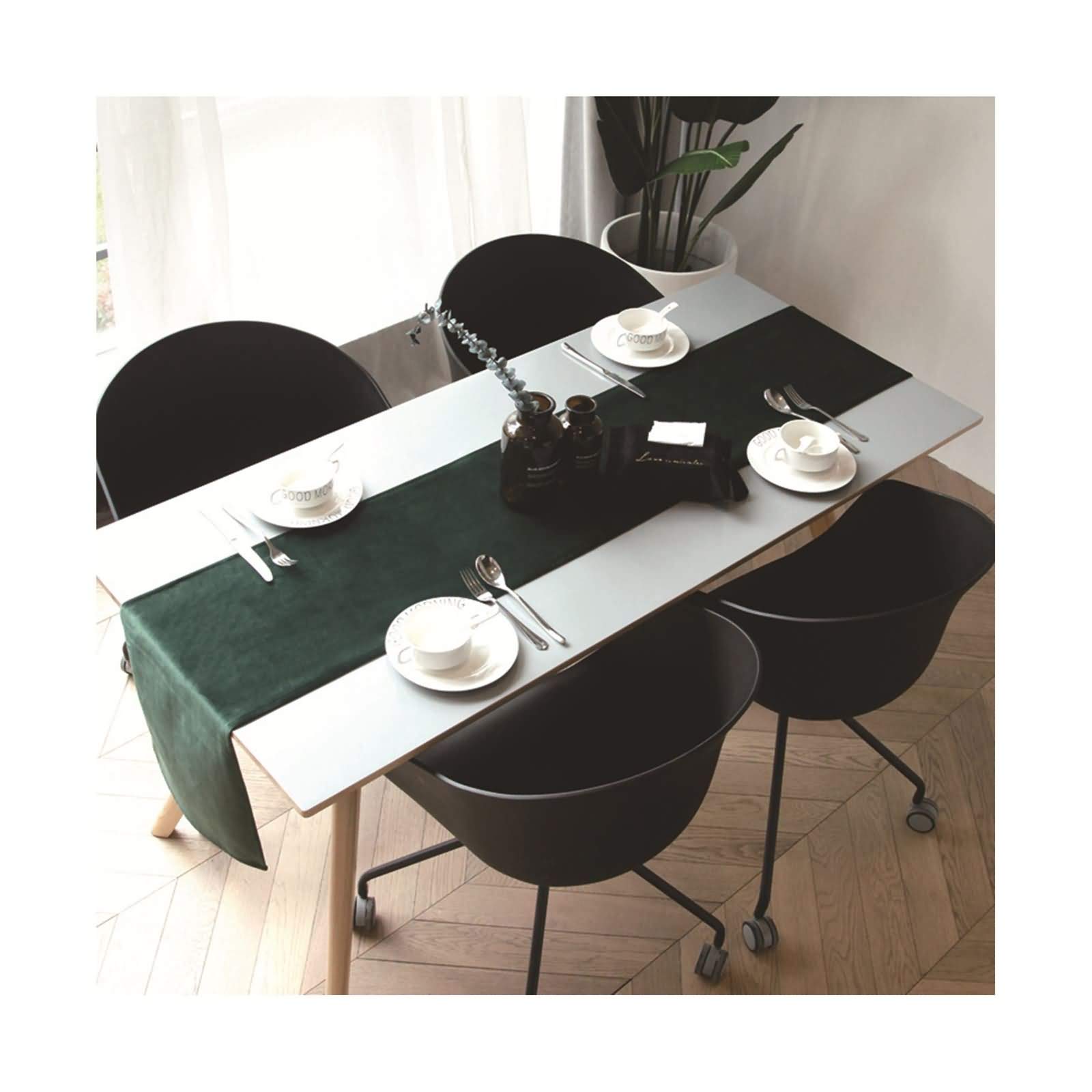 AueDsa Table Runner Holiday 32x200CM,Velvet Table Runner Simple Solid Color Dark Green