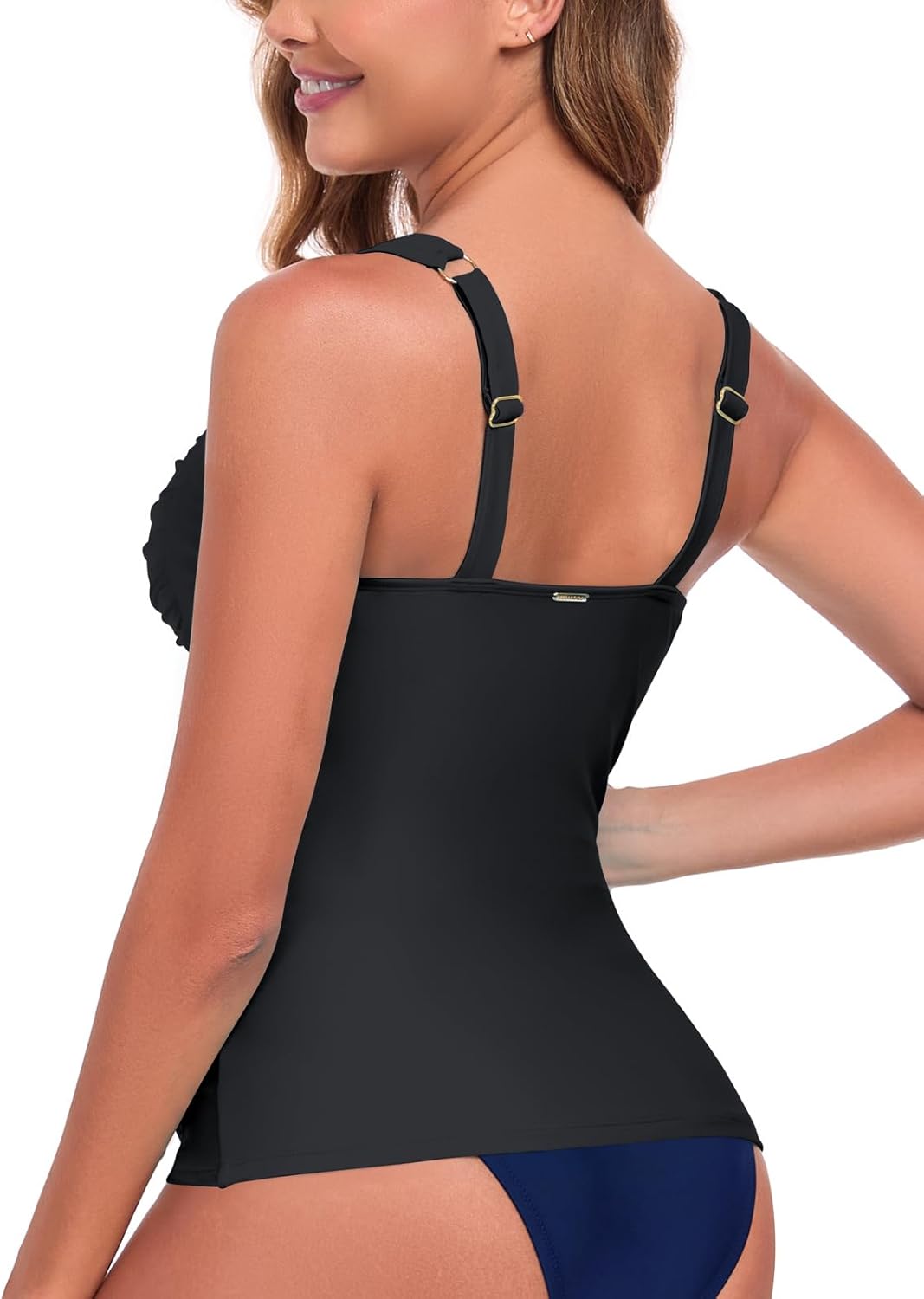 RELLECIGA Women's Tummy Control Tankini Top Twist Bathing Suit Top Ruched Swimsuit