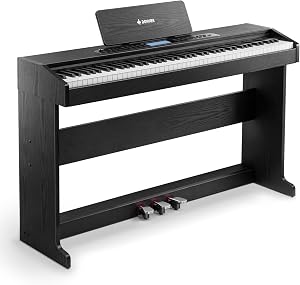 Piano Numérique Donner DDP-95 avec Clavier Lesté 88 Touches, Piano Électrique de Taille Complète pour Débutants avec Connexion Sans Fil, Écran LCD 4,3", Enregistrement, 610 Tons, 600 Rythmes, 3 Modes d'Enseignement de Piano, Noir