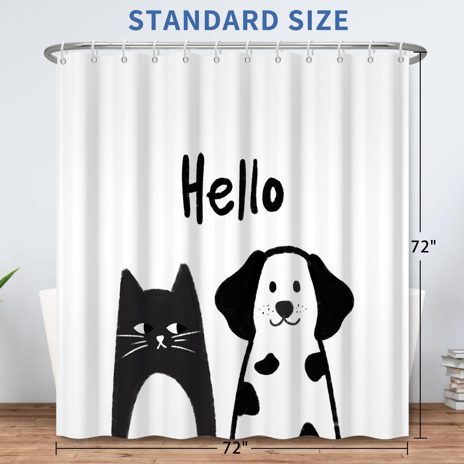 "Hello" Cat Dog Shower Curtain Funny Pet Waterproof Bath Decor 72x72 image 2