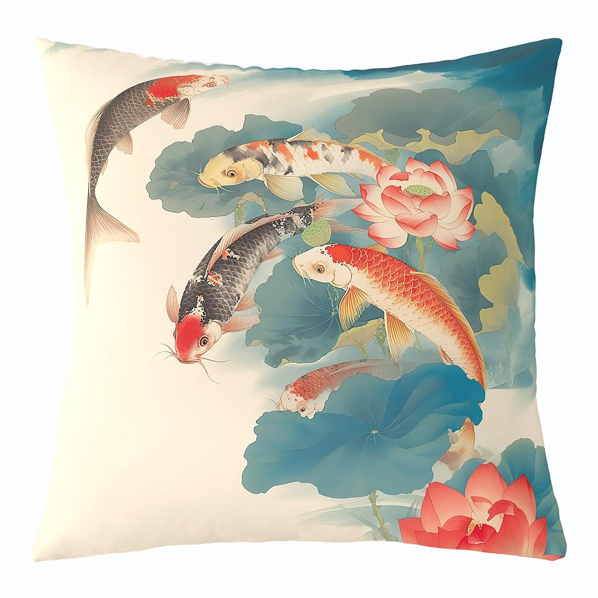 Poisson japonais housse de coussin 60x60cm motif floral artistique