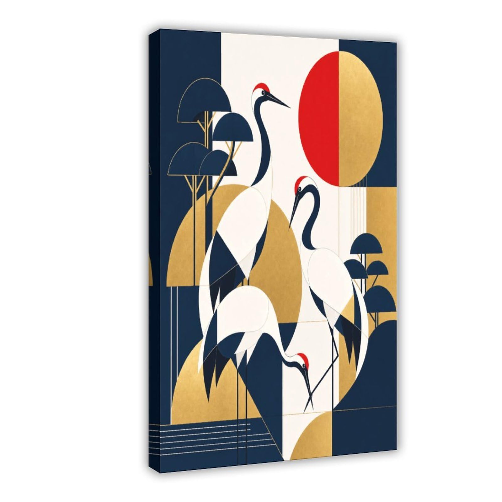 W7c8u2x3 Frame-Style-11 Art Deco Cranes Canvas Wall Art, Japanese Woodblock Bedside